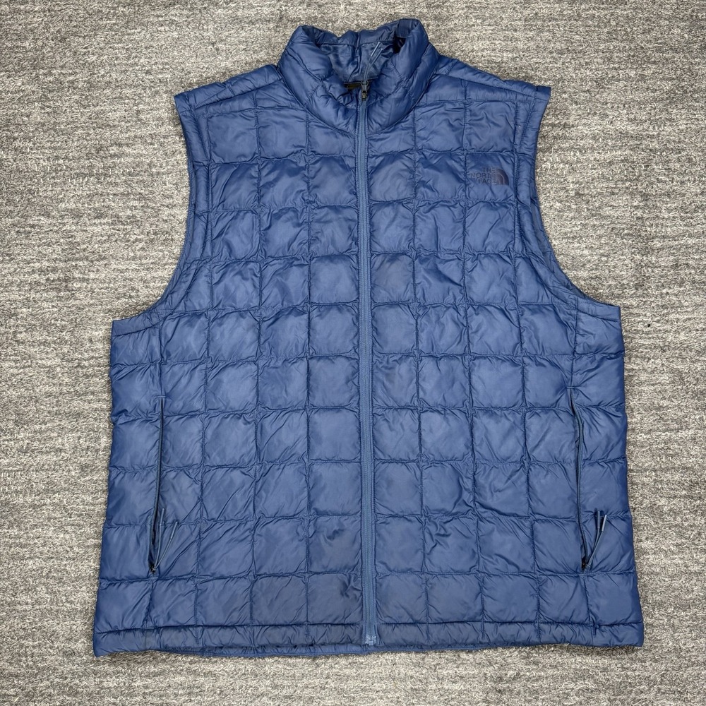 The North Face ThermoBall Vest Men XL Blue Quilted Puffer Insulated Outdoor Hike